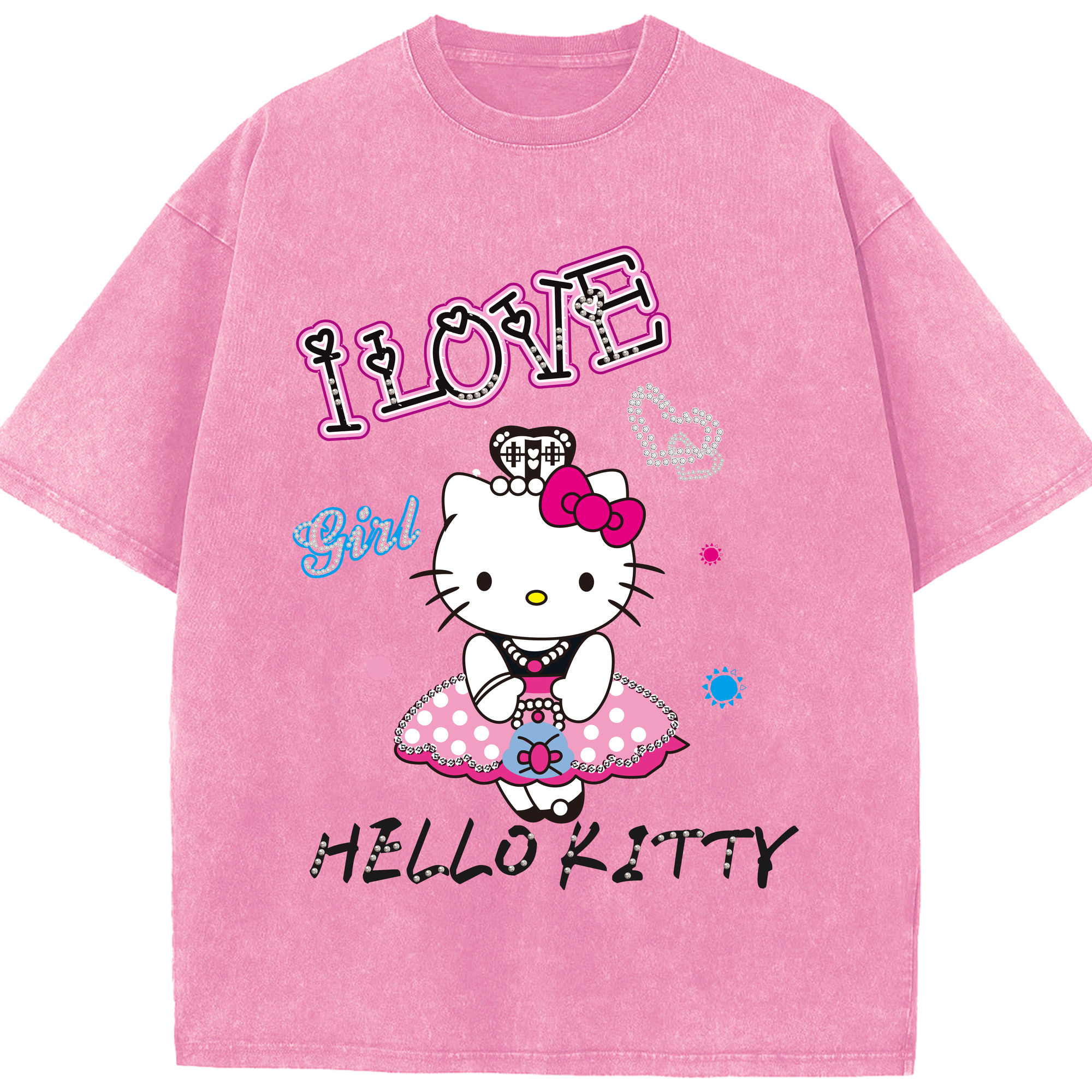 （画像用） Hello Kitty ハローキティ 綿100% ヴィンテージ風 半袖Tシャツ（フロントプリント）